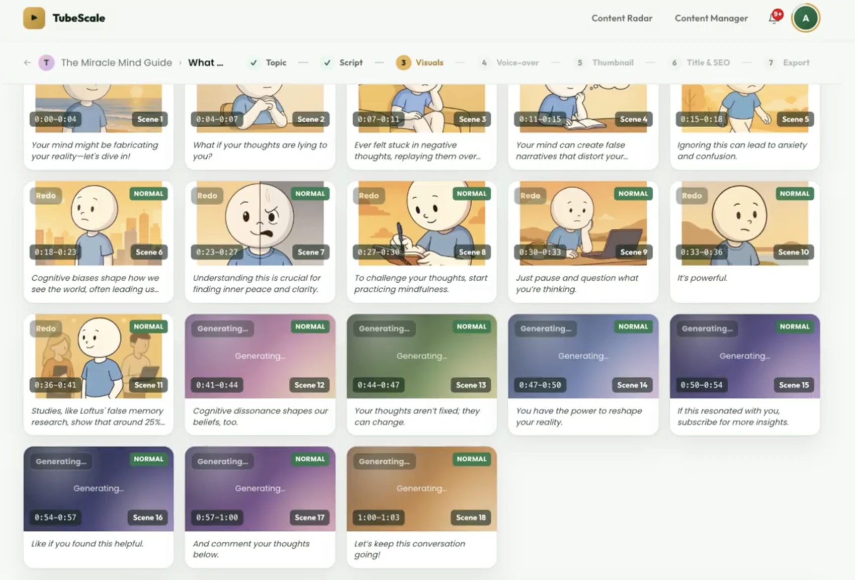 The Tubescale app building an episode storyboard